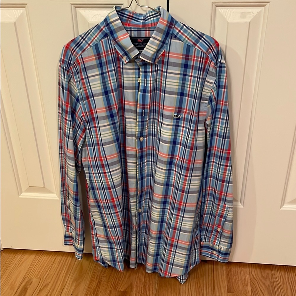 Vineyard Vines Casual Blue and Red Button Down Shirt
